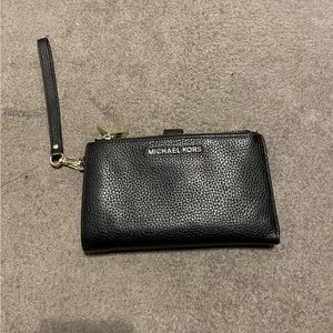 Michael Kors Jet Set Travel Double Zip Black Leather Phone Wallet Clutch